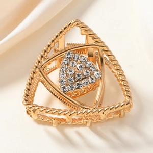 Elegant gold triangle hair claw clip with sparkling rhinestones and twisted texture finish