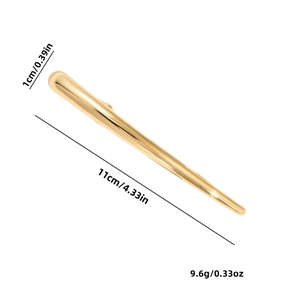Golden alloy long spring hair clip with polished plating, 11cm length shown on white background