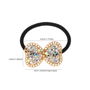 Elastico per capelli con fiocco di strass scintillanti e base dorata minimalista