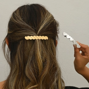 Golden braided metal hair claw clip and silver heart shape hair clip for long hair