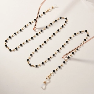Golden beads and black faceted stones glasses chain with anti-slip silicone loops
