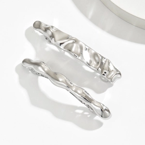 Polished silver alloy hair clips with minimalist wave design and mirror finish for women