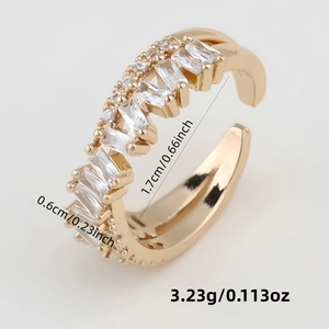 Bague croisée en cuivre avec zircone blanche et mesures détaillées sur l'image
