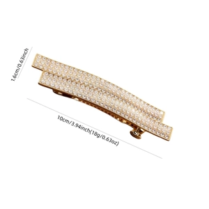 Detailed view of rhinestone bow hair clip showing 10cm length and 1.6cm width dimensions