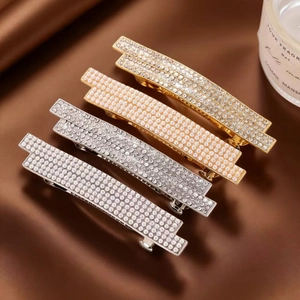 Sparkling rhinestone and pearl hair clip set with gold and silver metallic bases