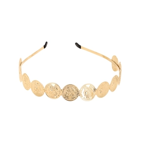 Fashionable gold coin headband with vintage French embossed patterns for women