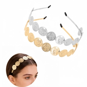 Vintage Alloy Coin Relief Headband For Women Retro Electroplated Gold Silver Color Portrait Relief French Coin Hair Band Accessories