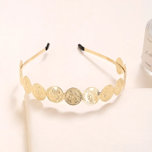 Fashion gold coin headband with French relief coin charms for women stylish headpiece