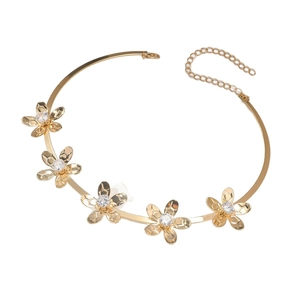 Conjunto de gargantilla de flores doradas con cristales brillantes y cierre ajustable
