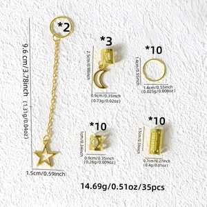 Set de 35 accessoires cheveux dorés avec pendentifs lune et étoile et anneaux creux