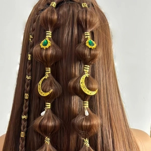 Anelli per Treccine in Lega Oro Fermagli per Capelli Pendenti Luna Foglia Goccia Gemma Perla Artificial per Donna Dreadlocks Africani Decorazione