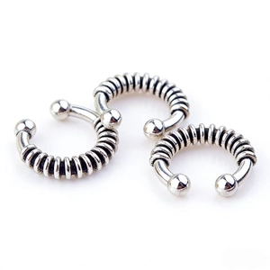 Three-piece retro silver dreadlock hair rings with coiled metal wire and polished beads