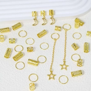 Lot de bijoux de cheveux dorés lune et étoile avec anneaux évidés pour tresses et accessoires