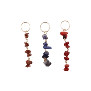 Lot de 3 pendentifs pour cheveux boho avec pierres naturelles en marron bleu et rouge
