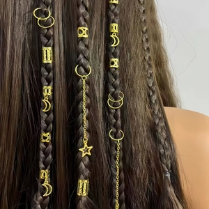 Anneaux Cheveux Tressés Évidés Alliage Pendentif Lune Étoile Accessoires Dreadlock Bohème Or Argent Bijoux Tresse Femme