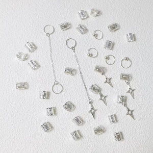 30pcs silver metal hair rings set with hollow cylinder stars and chain pendants