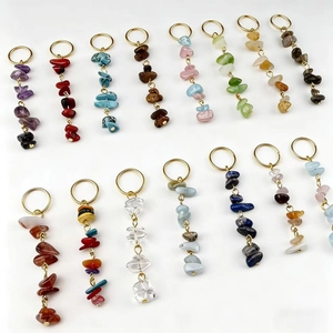 Bijoux pour Dreadlocks Pendentif Anneau Cheveux Alliage Doré Éclats de Pierre Naturelle Accessoires de Tresse Femme