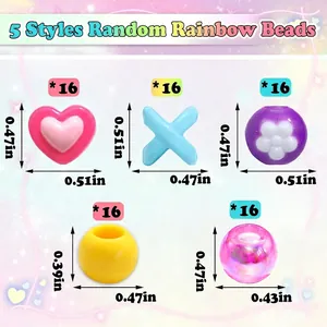 80pcs colorful acrylic hair beads in 5 rainbow styles with heart and flower shapes
