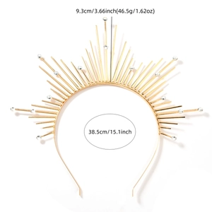 Couronne halo de soleil dorée avec strass pour cosplay de déesse et fêtes 9,3cm de haut