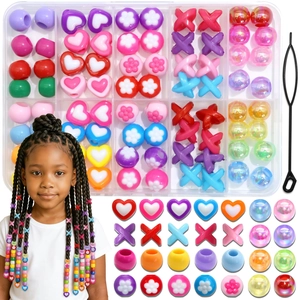 Acrylic Heart Flower Round Hair Beads For African Braids DIY Hair Accessories Storage Box Threading Tool Girls Women