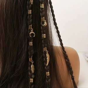 Anneaux de Tresse en Fer Bohème avec Pendentifs Étoile Lune et Plume Pinces à Cheveux en Métal Électroplaqué Femme