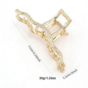 Large golden liquid wave metal shark hair clip with spring grip for women hairstyle