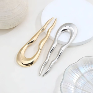 Minimalist Alloy U-Shaped Wave Hair Stick For Women Retro Elegant Metal Hair Fork For Bun Updo Styling Hair Jewelry