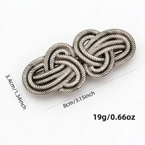 Vintage silver alloy hair clip with double-knot braided texture, measuring 8cm by 3.4cm