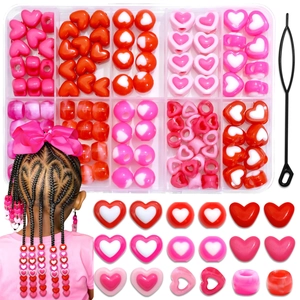 80pcs heart acrylic beads set with 10-grid storage box and threading tool for DIY hair braiding