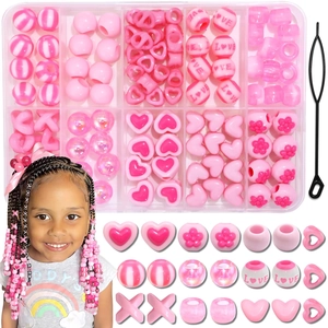 80pcs pink acrylic beads set for African hair braids with tools in a storage box