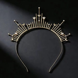 Gold Alloy Star Moon Halo Crown Headband Goddess Sunburst Rhinestone Hair Accessory For Party Wedding Women Jewelry
