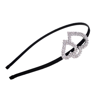 Women Elegant Rhinestone Heart Headband Satin Wrapped Double Interlocking Hearts Hair Band Sweet Fashion Hair Accessory