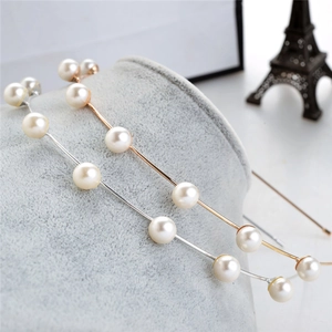 Cerchietti eleganti in metallo argento e oro rosa con perle bianche rotonde per donne