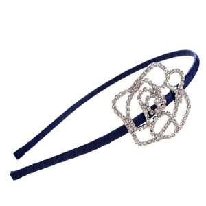 Elegant Navy Blue Satin Hairband For Women With Sparkling Rhinestone Crown Star Heart Flower Decorations Party Hair Accessory