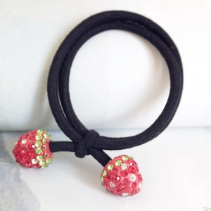 Élastique à Cheveux Fraise en Strass Coréen Double Brin Haute Élasticité Bandeau Mode Pendentif Fruit Femmes Accessoires