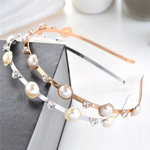 Elegant gold and silver thin hairbands with faux pearls and rhinestones for women