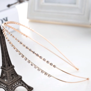 Serre-tête élégant à double couche en or rose avec strass en cristal étincelant pour femme