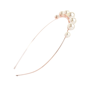 Diadema elegante de oro rosa con perlas blancas graduadas en una banda de metal fina