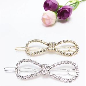 Korean Style Alloy Rhinestone Bow Hair Clip Infinity Symbol Side Clip For Women Elegant Shiny Hairpin Fashion Headwear