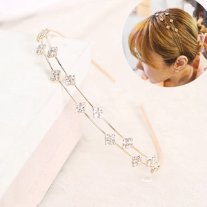 Serre-tête double rangée de strass carrés dorés pour une coiffure élégante et chic