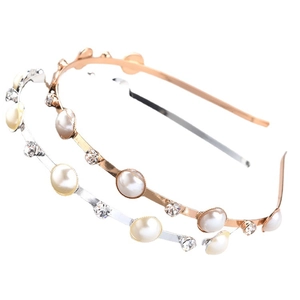 Elegant gold and silver thin headbands with crystals and oval pearls for women