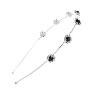 Serre-tête argenté élégant avec motifs tournesol sertis de cristaux noirs brillants