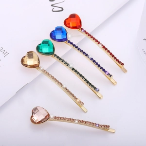 Retro Heart Shaped Crystal Hair Clip Luxury Rhinestone Alloy Hairpin Romantic Sweet Emerald Heart Side Clip Fashion Jewelry