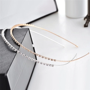 Elegant Simple Rhinestone Thin Headband For Women Gold Silver Rose Gold Alloy Inlaid Hair Band Wedding Party Hair Accessories
