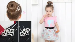 Children Rhinestone Crown Hairpins Alloy Crystal Princess Tiara Hair Clips Girls Birthday Wedding Party Hair Jewelry
