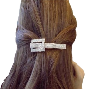 Elegant rhinestone rectangle BB hair clip in silver finish with shimmering crystals