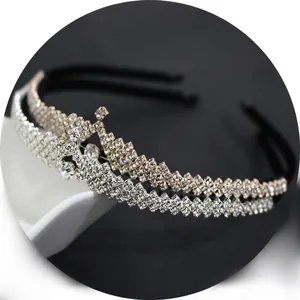 Serre-têtes couronne en velours et strass en argent et or pour coiffure de mariée