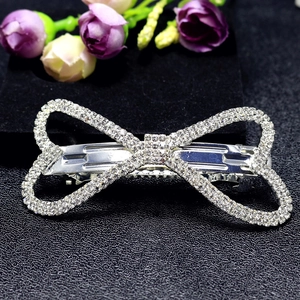 Barrette à cheveux nœud en strass étincelants avec fermoir à ressort en alliage argent