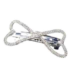 Barrette à cheveux nœud argenté avec strass brillants et pince à ressort pour femmes