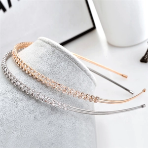 Elegante cerchietto a doppio strato di strass in metallo argento e oro rosa